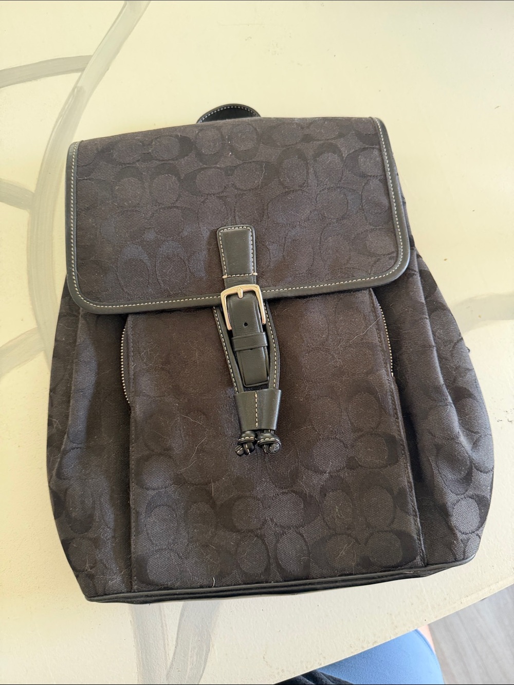 Coach Men's Black Signature Jacquard Backpack with Buckle Flap